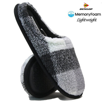Mens Dunlop Memory Foam Slippers Slip On Warm Fluffy House Shoes Indoor Outdoor Design With Anti-Skid Sole