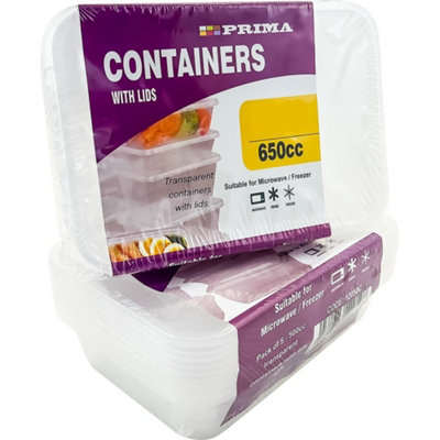 24 Pack Microwave 650Cc Containers Food Storage Freezer Lunchbox Snap Lids from B&Q