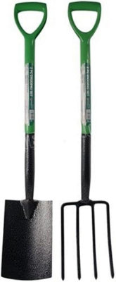 2 Piece Digging Shovel & Fork Steel Gardening Soil Spade Garden Farm Set Handle from B&Q