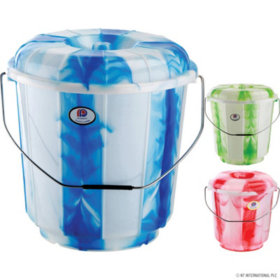  - Pack Of 2 Storage Buckets 13 Litre Multipurpose Handles Lid Organiser Plastic