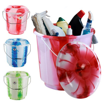  - Set Of 2 Storage Buckets 7 Litre Multipurpose Handles Lid Organiser Plastic New