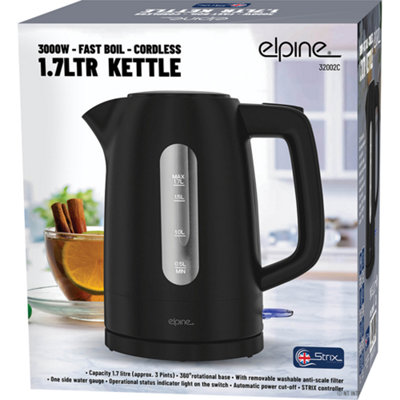 1.7L Fast Boil 3000W Cordless Kettle Electric Black Fast Boil Auto Shut Off New from B&Q