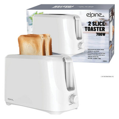 700W 2 Slice Toaster Toastie Maker Pop Up Cool Touch 6 Settings Bagel White New from B&Q