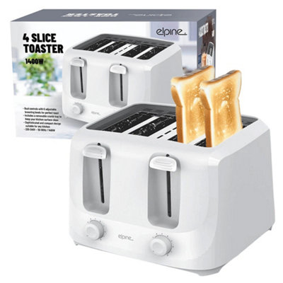 1400W 4 Slice Toaster Toastie Maker Pop Up Cool Touch 6 Settings Bagel White New from B&Q