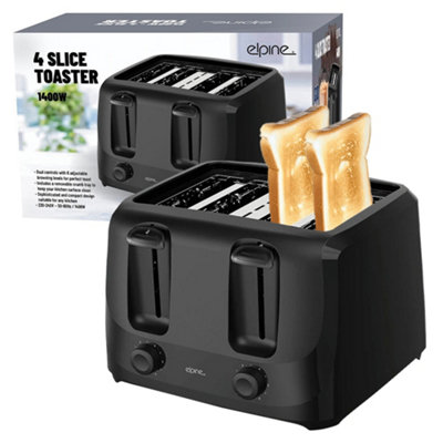 1400W 4 Slice Toaster Toastie Maker Pop Up Cool Touch 6 Settings Bagel Black New from B&Q