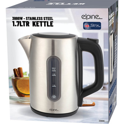1.7L Electric Kettle 3000W Quiet Fast Boil Stainless Steel Jug Overheat Protect from B&Q