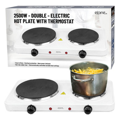 2500W Double Electric Hot Plate Thermostat Portable Kitchen Hob Cooker Table Top White from B&Q