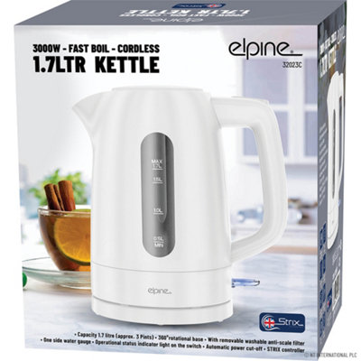 1.7L Fast Boil 3000W Cordless Kettle Electric White Fast Boil Auto Shut Off New from B&Q