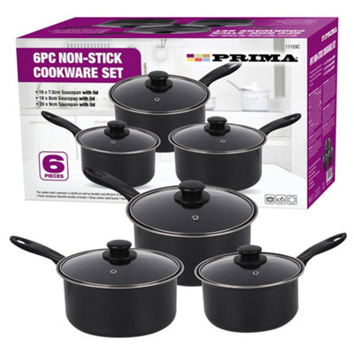6Pc Non Stick Cookware Set Carbon Steel Kitchen Cooking Saucepans Milk Fry Pan from B&Q