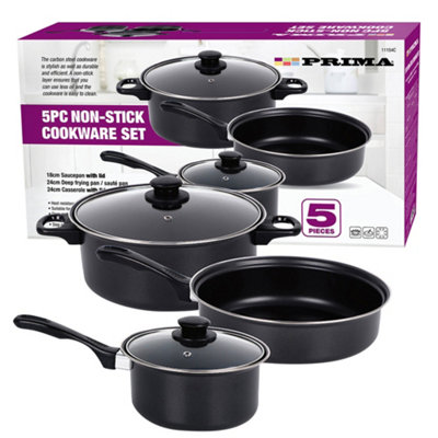  - 5Pc Non Stick Cookware Set Carbon Steel Kitchen Saucepans Casserole Pot Dishes
