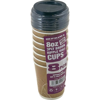 48Pc Ripple Wall Drinking Cups With Lids 3 Ply Water Hot & Cold Drinks 8Oz Brown from B&Q
