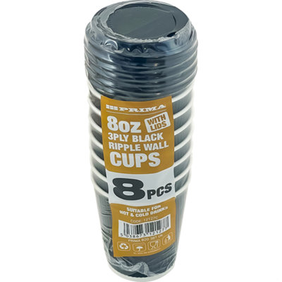 48Pc Ripple Wall Drinking Cups With Lids 3 Ply Water Hot & Cold Drinks 8Oz Black from B&Q