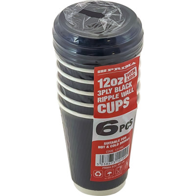 36Pc Ripple Wall Drinking Cups With Lids 3 Ply Water Hot & Cold Drink 12Oz Black from B&Q
