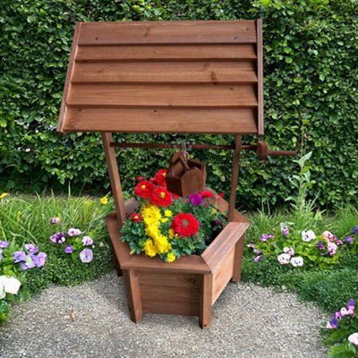 Garden Wooden Ornamental Plant Flower Wishing Well Planter Decor Pot Patio Box from B&Q