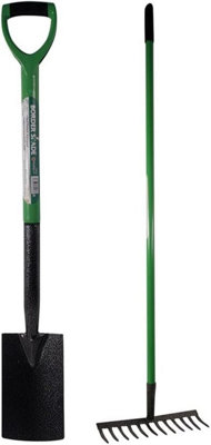 2Pc Garden Digging Shovel & Rake Hand Tool Steel Gardening Soil Spade Farmer Set from B&Q