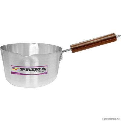 16Cm Stainless Steel Milk Pan Cooking Frying Saute Pans Kitchen Food Wooden Handles from B&Q