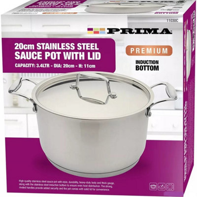 24Cm Stainless Steel Sauce Pots Pans Silver Lids Kitchen Cooking Pot Induction Bottom from B&Q
