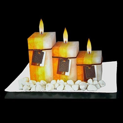New Gift Set With 3 Scented Aromatic Mood Wax Candles Glass Plate Stones Candle Jasmine & Sweet Orange from B&Q