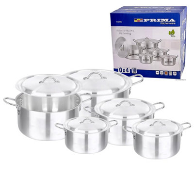 10Pcs Stainless Steel Stockpots Cookware Pans Kitchen Cooking Pots With Lids from B&Q