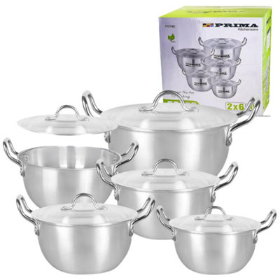10Pcs Stainless Steel Stockpots Set Kitchen Cooking Cookware Pots With Lids from B&Q
