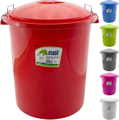  - Large 50 Litre Multi Purpose Plastic Bucket Storage Drum Tub With Strong Metal Handles