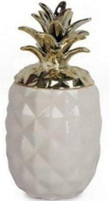  - Set Of 2 Ceramic Pineapple Storage Ornament Home Trinket 15Cm Keepsake Gold