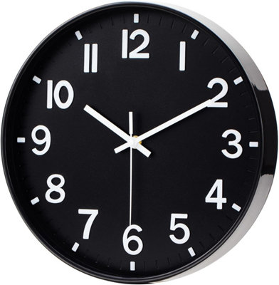  - 12 Inch Black Wall Clock  Modern Design Battery Operated With Silent Quartz Movement
