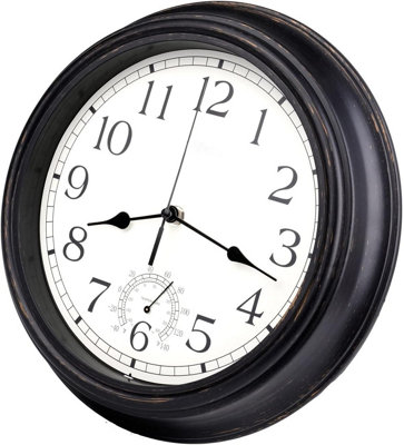 12 Inch Black Wall Clock Waterproof Retro Vintage Design Battery Operated With Slient Quartz Movement from B&Q