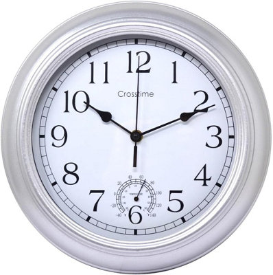 Silver Wall Clock 12 Inch Waterproof Retro Vintage Design Battery Operated With Slient Quartz Movement 30Cm from B&Q