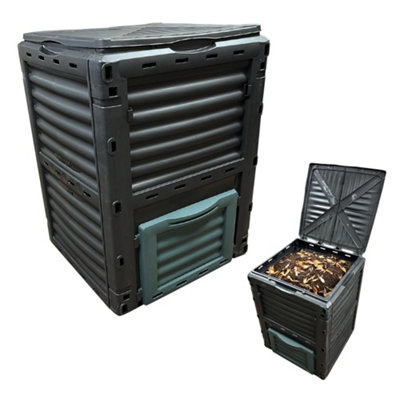 300L Outdoor Garden Compost Bin Eco Friendly Organic Waste Converter Composter With Flip On Latched Lid Weather Proof-106955 