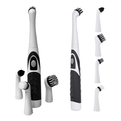 Electric Household Cleaning Brush Scrubbing Brush With 4 Replaceable Brush Heads For Home Kitchen & Bathroom from B&Q