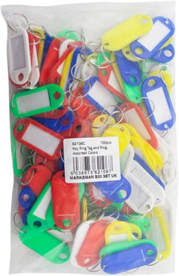 100Pc Coloured Plastic Key Tags Assorted Rings Id Luggage Label Name Car Keyring from B&Q