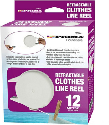  - Retractable Clothes Line Reel Washing Line Wall Mounted Compact Drying 12M