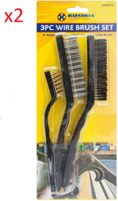 Marksman 6Pc Wire Brush Set Brass Bristle Cleaning Hand Tool Metal Rust Remover Nylon from B&Q