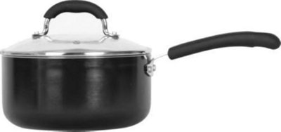  - Non Stick Coating Saucepan Pan Pot Aluminium Glass Lid Silicone Cooking Black 18Cm
