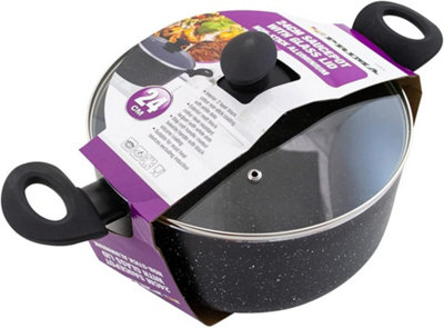 Aluminium Casserole With Glass Lid Cooking Kitchen Saucepot Handles Cook 24Cm from B&Q