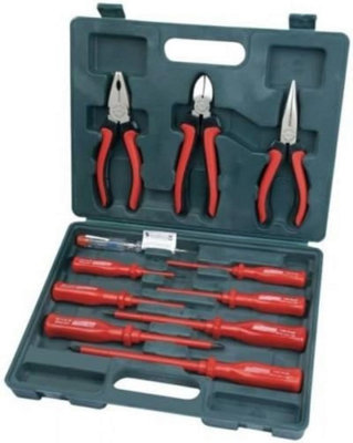  - 11Pc Screwdriver Plier Set With Case Voltage Tester Slotted Phillips Long Nose Hand Tool Electricians Diy Home Workshop Durable