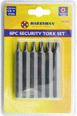 B&Q -  6Pc Security Torx Set 75mm Anti Tamper Proof Tool T20 T25 T30 T40 T45 T50 Sizes