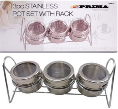  - 3Pc Spice Jar Rack Kitchen Pot Herb Stainless Steel Container Organiser Stand
