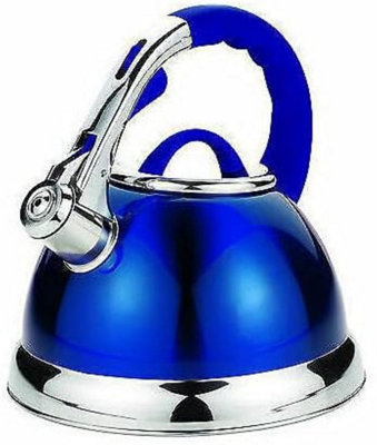 B&Q 3.5L Metallic Blue Stainless Steel Lightweight Whistling Kettle Camping Home