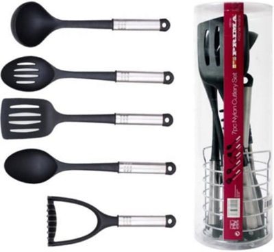 7Pc Nylon Kitchen Utensil Set Chrome Handles Cooking Tool Camping Food Gadgets Kitchenware Cookware Hand Tools Utensils from B&Q