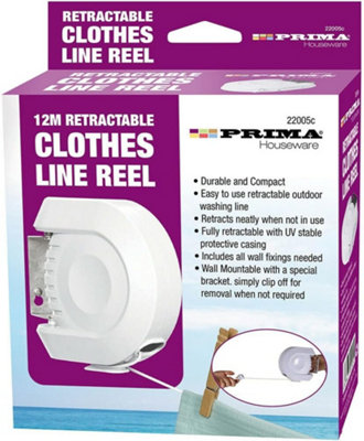  - Retractable Clothes Line Reel 12M Washing Line Compact Drying Wall Mounted