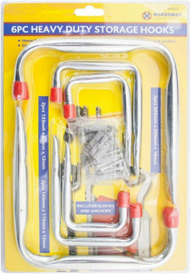Marksman 6Pc Storage Hooks Wall MountedLadder Garage Shed Bike Wall Hooks Heavy Duty from B&Q