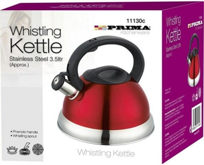 Red Stainless Steel Lightweight Whistling Kettle Cordless Cool Handle 3.5L