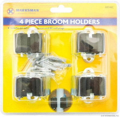 Marksman 4Pc Mop Broom Holder Hanger Mop Spring Clips Wall Mounted Screws Garage