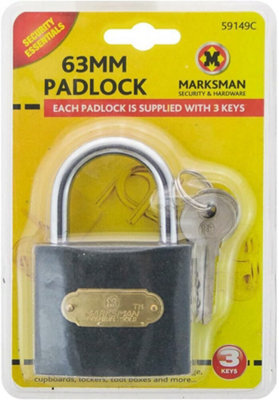 Marksman Heavy Duty Iron Padlock With 3 Keys Security Pad Lock Luggage Locker 63mm from B&Q