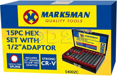 Marksman 15Pc Hex Socket Bit Set With 1/2 Inch Dr Bit Adaptor Long Bits 30mm And 75mm from B&Q