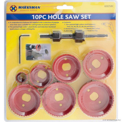 Marksman 10Pc Circular Tooth Hole Saw Wood Plasterboard Plastic Down Light Cutter from B&Q