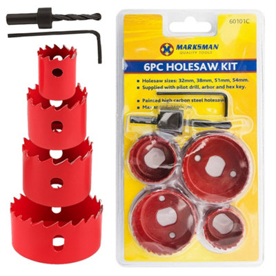 Marksman 6Pc Circular Carbon Steel Holesaw Set Wood Plasterboard Tooth In Case Cutter from B&Q