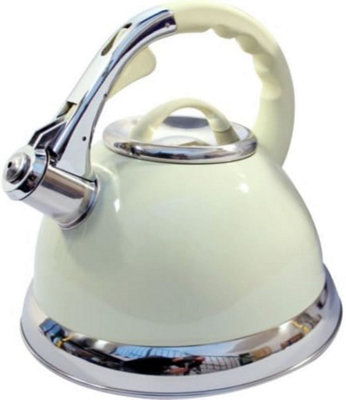 B&Q Stainless Steel Lightweight Whistling Kettle 3.5L Camping Fishing Cordless Cream